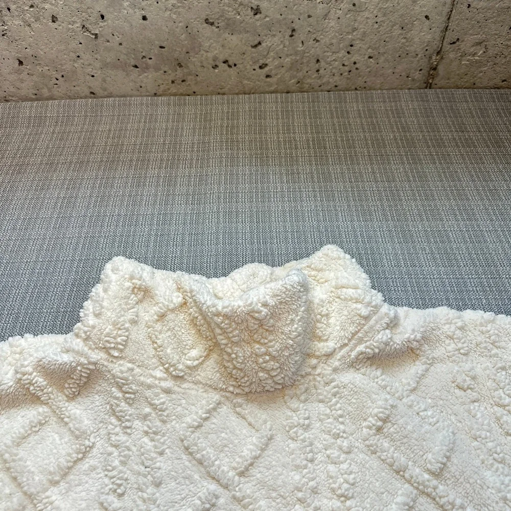 Cozy Teddy Fleece Pullover Womens XXL Ivory Sweater Cable Knit Plush Eddie Bauer